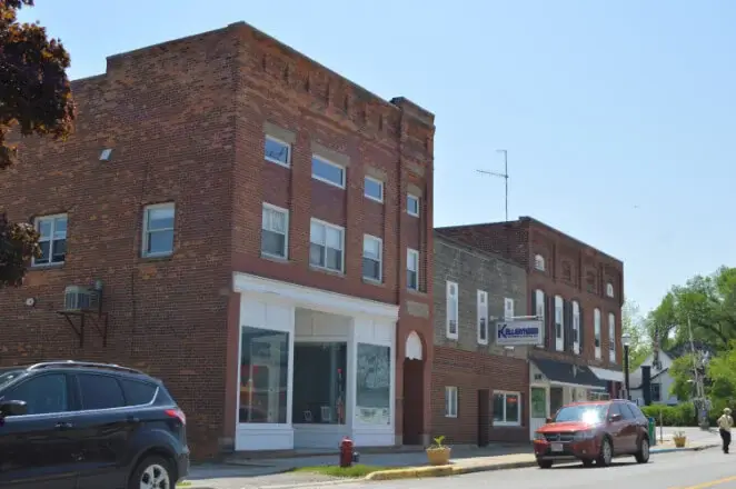 Old town brick buildings located in Haskins, Ohio