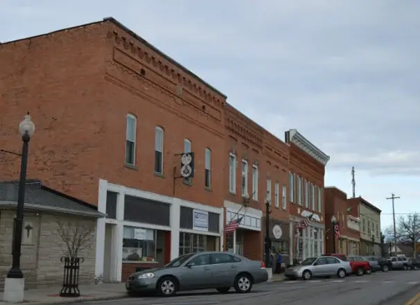 Old brick buildings located in Liberty Center, Ohio