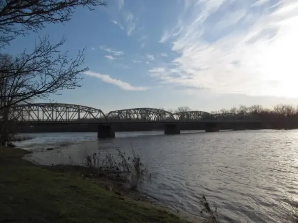 View of steel brige overtop the Maumee river located in Waterville, Ohio